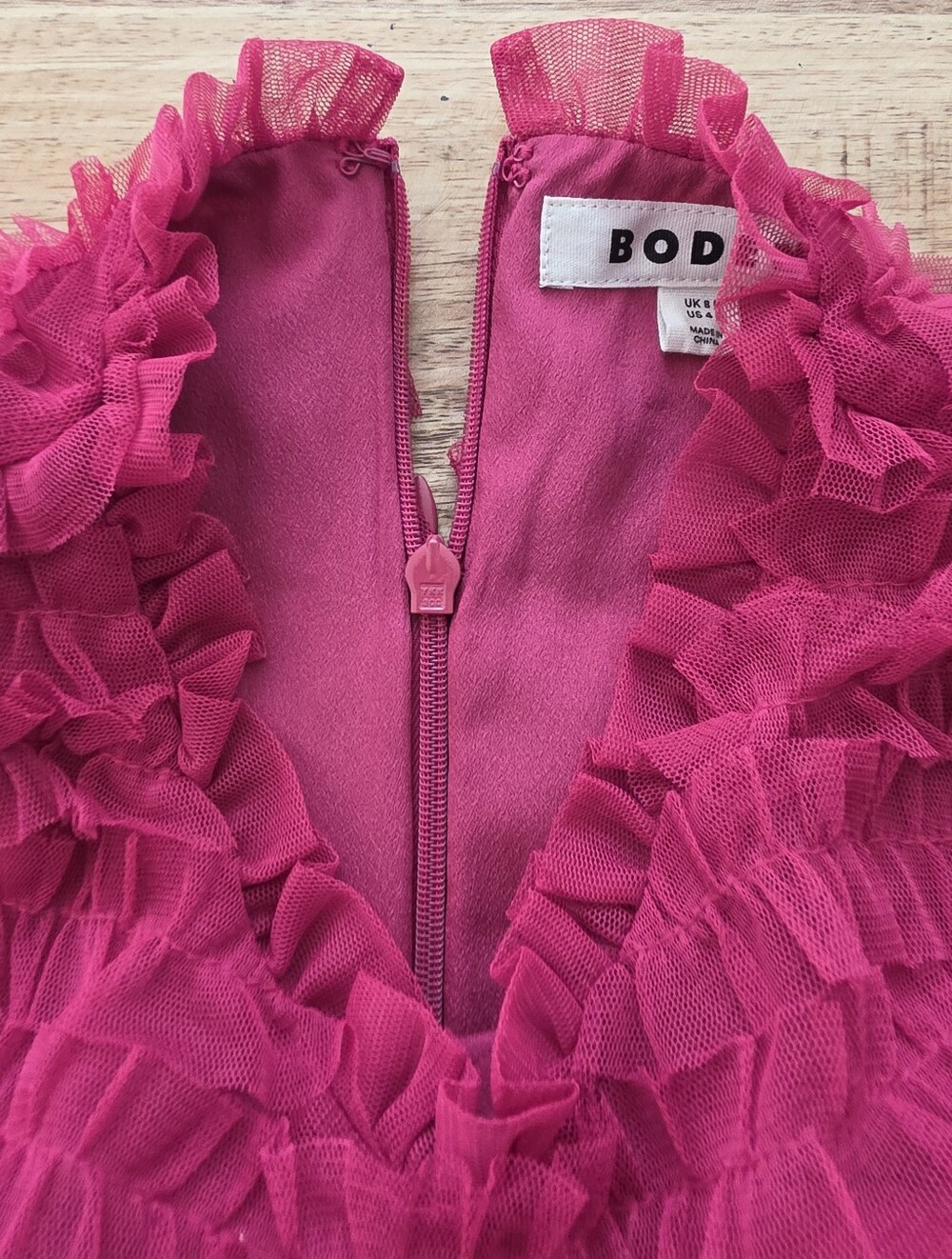 Boden Magenta Pink Tulle Ruffle Midi Dress Size US 4 / UK 8 Sleeveless Party - Picture 14 of 16